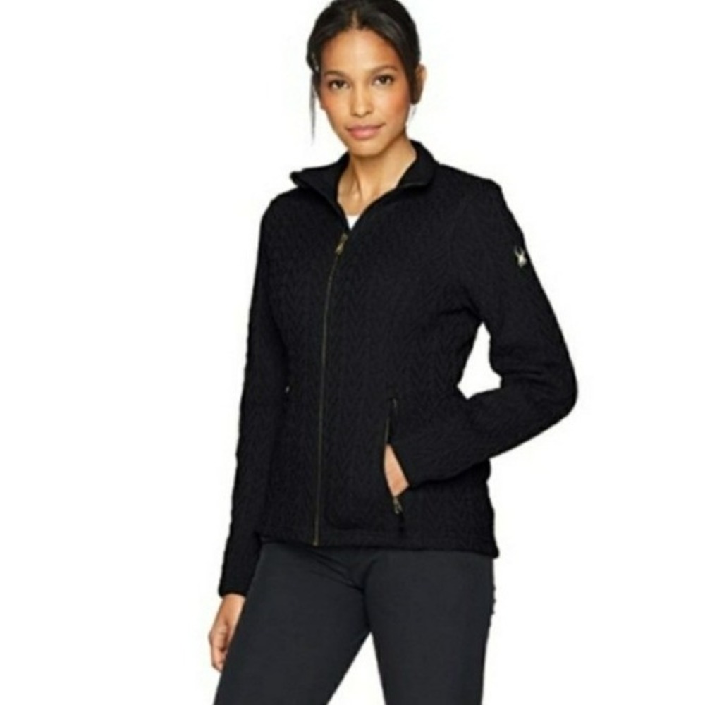 Spyder Major Black Cable‎ Knit Zip Up Core Fleece Lined Sweater Jacket M